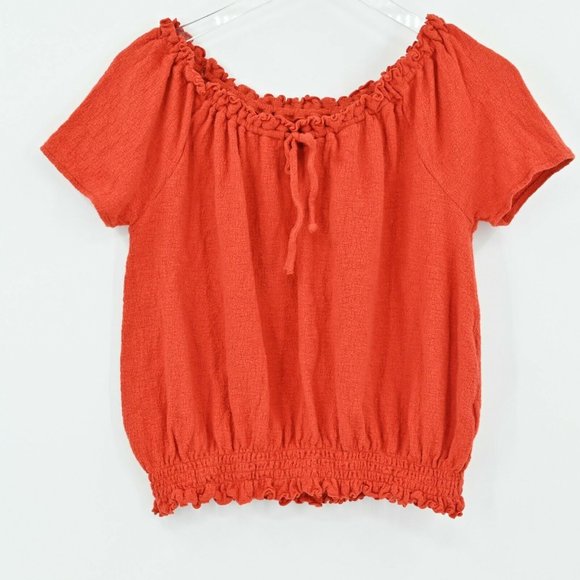 MADEWELL Texture & Thread Womens Sz S Orange Drawstring Top Textured Cropped Fit - Picture 2 of 9